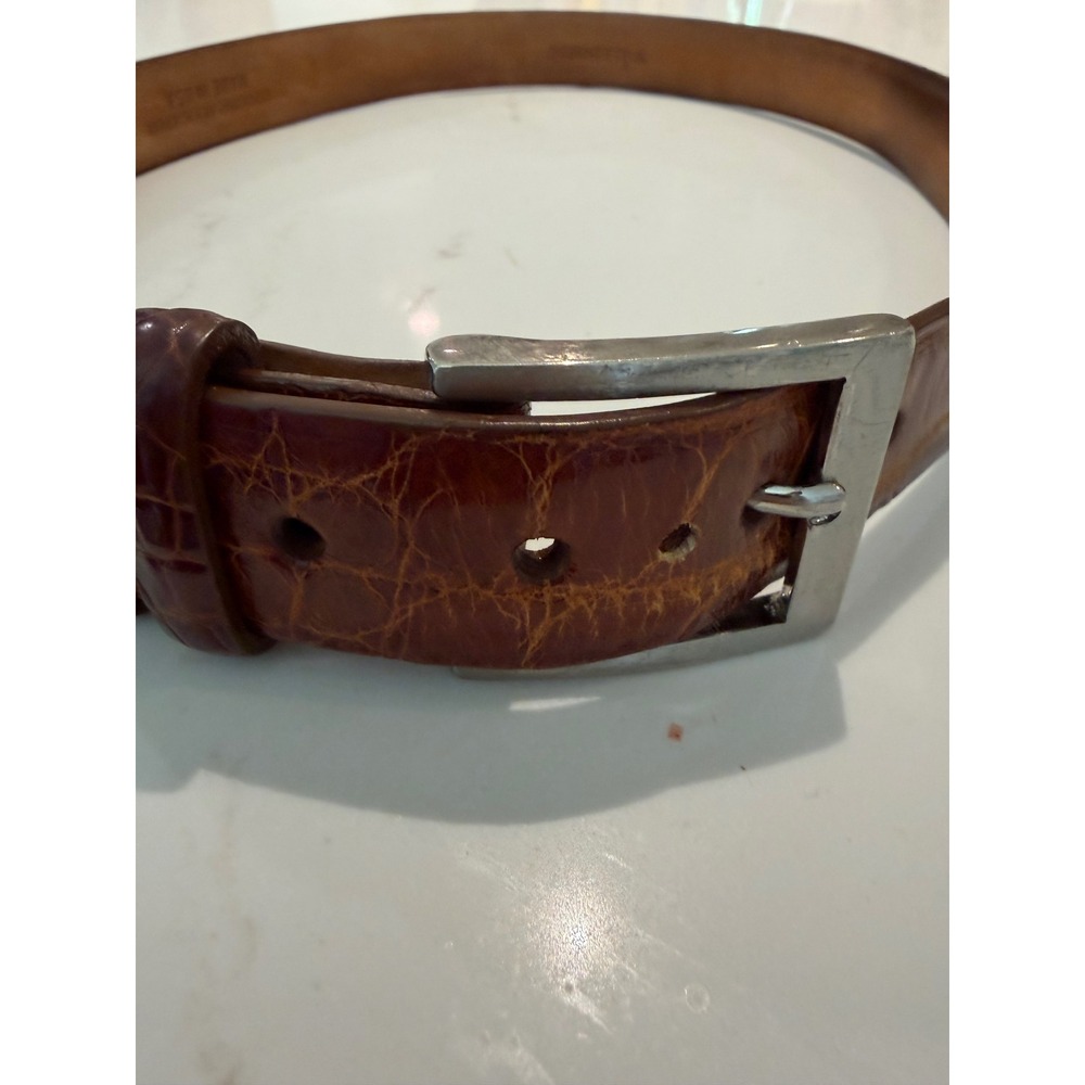 W. Kleinberg Glazed Genuine Alligator Leather Belt Cognac Brown USA Buckle 36